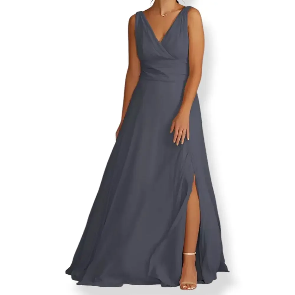 NWT David's Bridal Chiffon Surplice Neck Tank full length bridesmaid dress US 4 - Picture 1 of 11